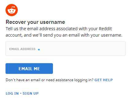 reddit username recovery page